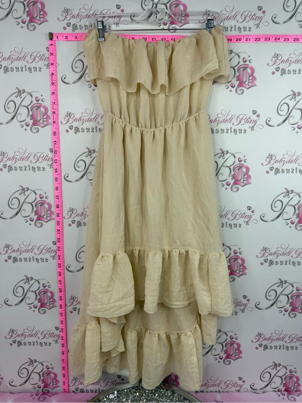 Seductions dress butter yellow dress ruffle Off-Shoulder Tiered Midi in Cream